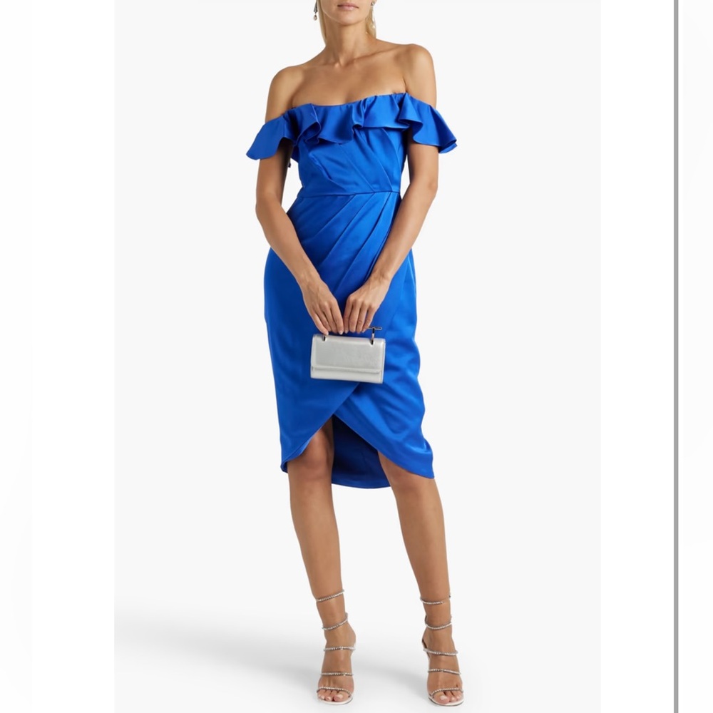 THEIA Odessa off-the-shoulder ruffled satin-crepe dress - Sz 8